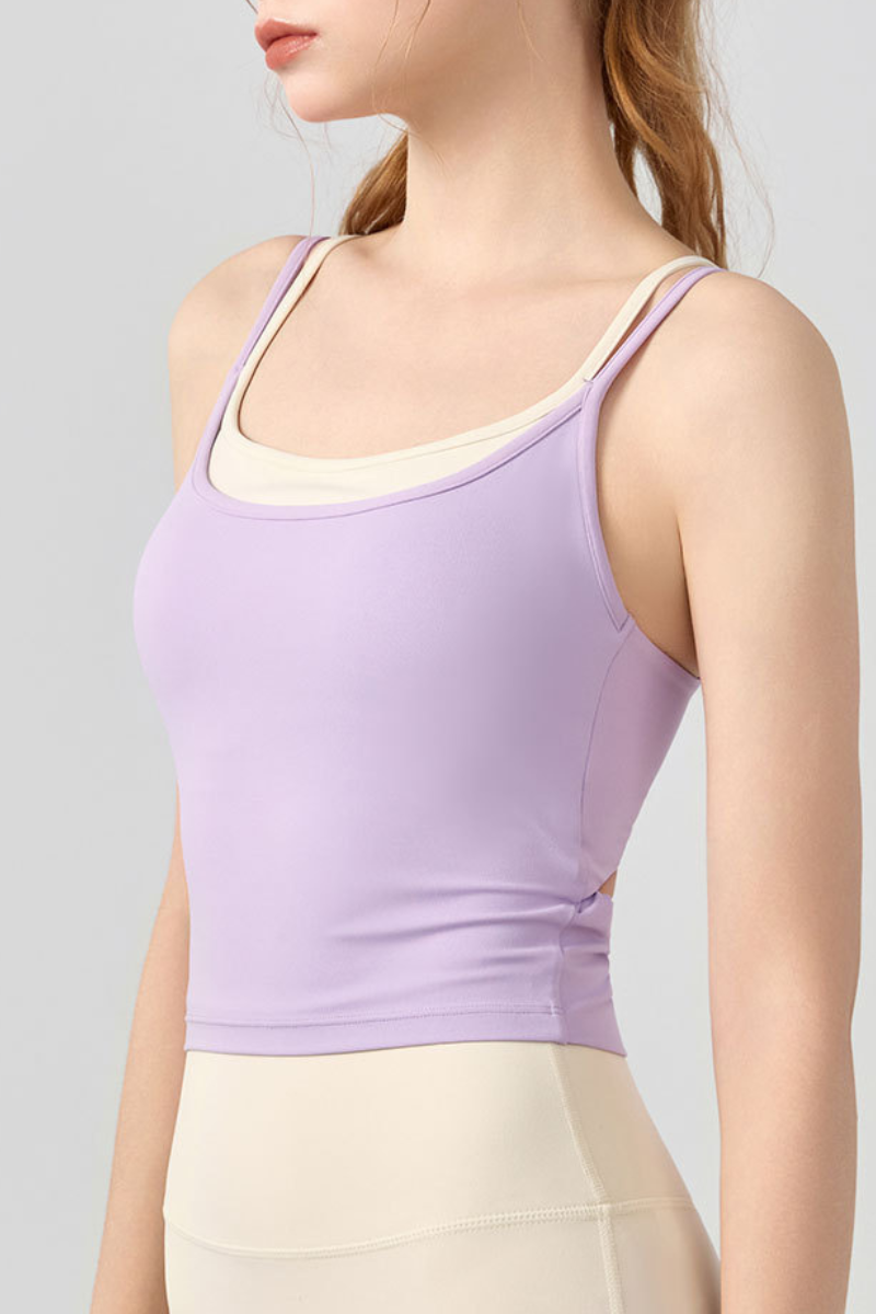 Women's Athletic Color Block Twist Back Padded Yoga Tank Top