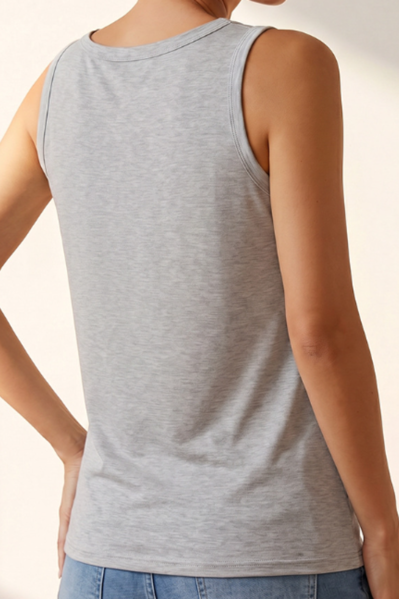 Women's Front Pocket Crew Neck Casual Tank Top