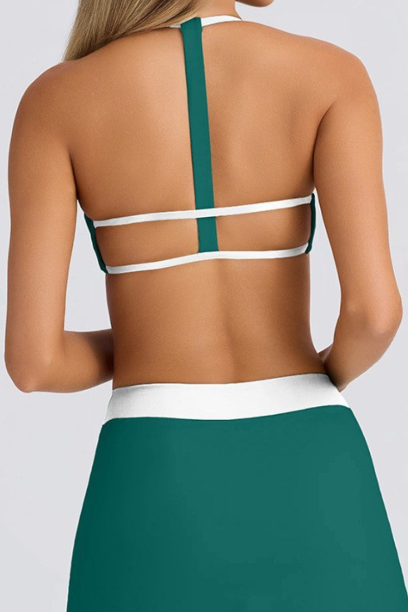 Women's Contrast Halter T-Back Square Neck Sports Bra