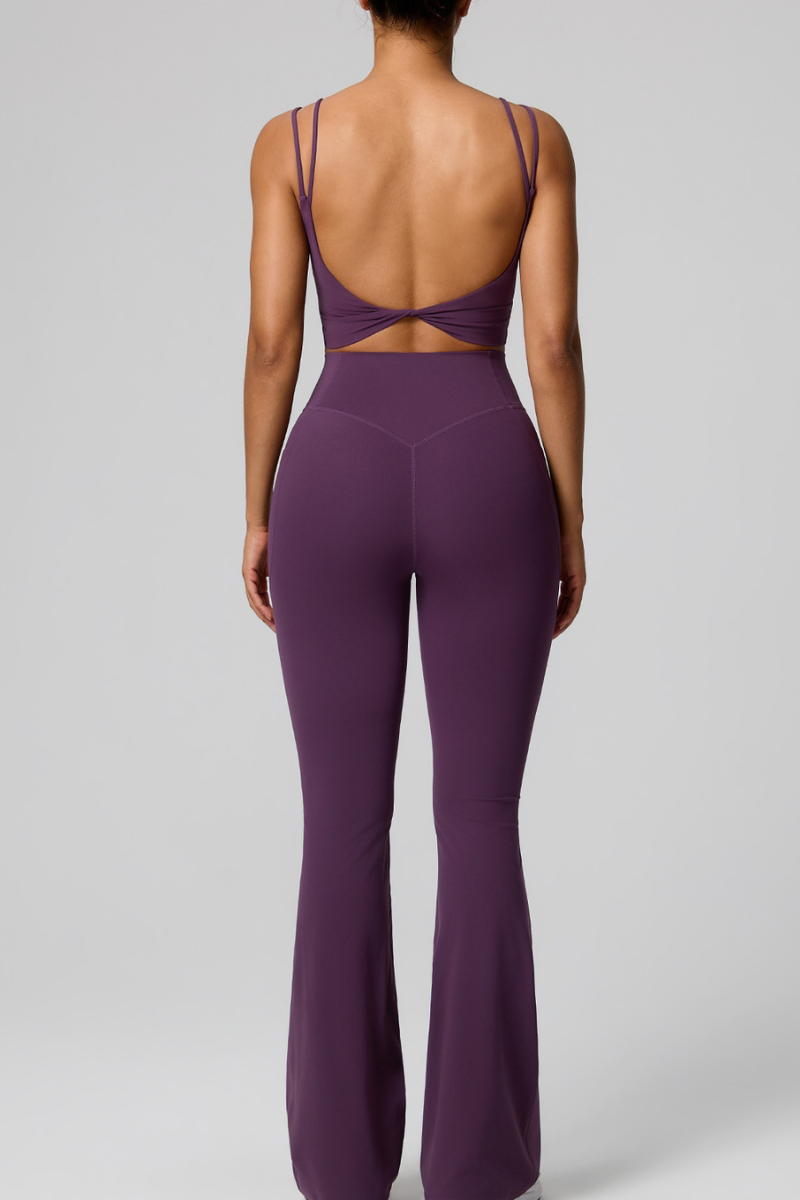 Women's Double Strap Twist Back Cami & Flare Yoga Pants Set
