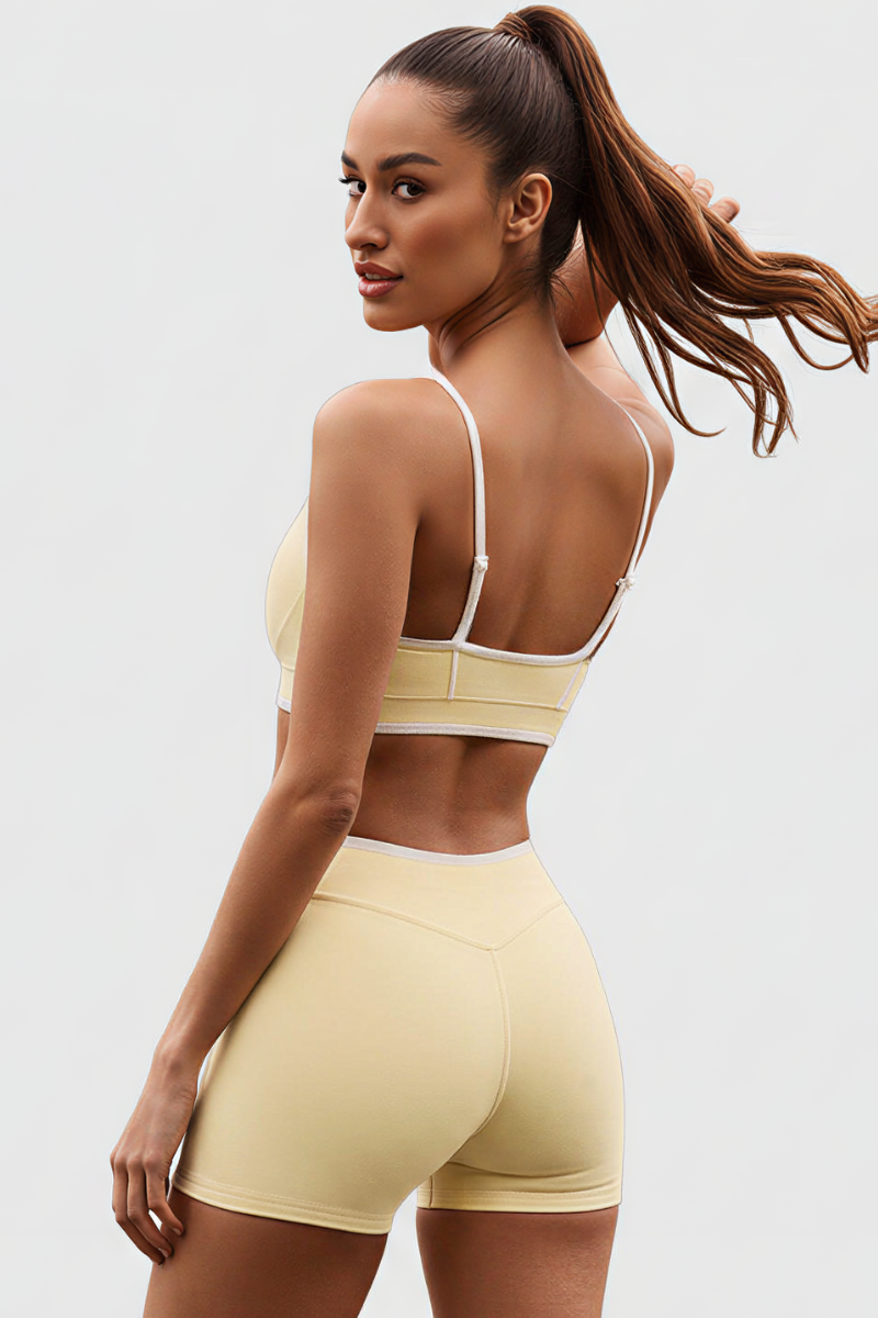 Women's Nude Color Sports Bra And Shorts Two Piece Set