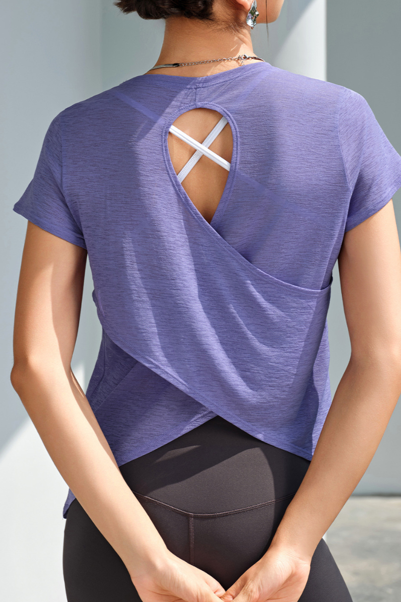 Women Summer Lightweight breathable Cross Open Back T-Shirt