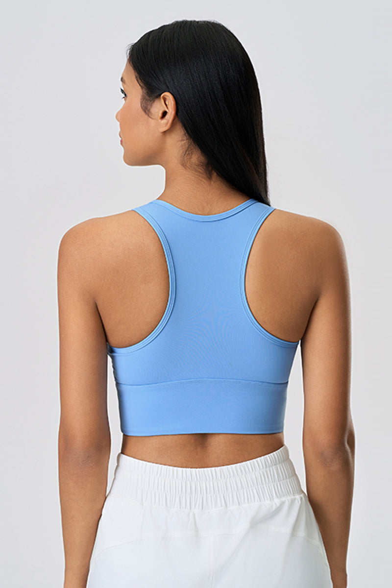 Women Color Block Short Built-In Bra Sculpting Cross Back Yoga Sports Tank Top