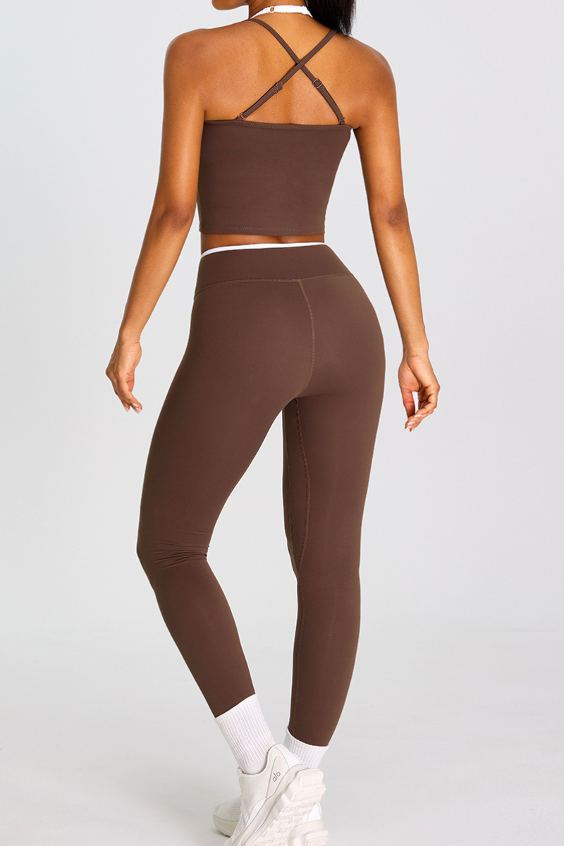 Women's Color-Block Cross-Back Tank Top And Leggingd Set