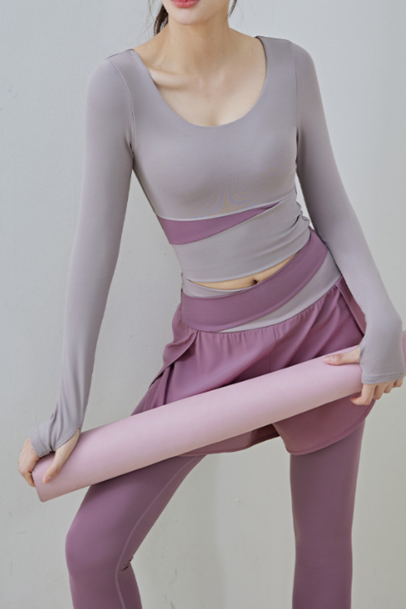 Women's Athletic Sets:Long Sleeve Top& 2-in-1 Shorts Leggings