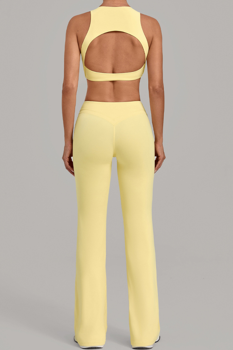 Women Cutout Back Cropped Tank Top & V waist Flare Pants Set