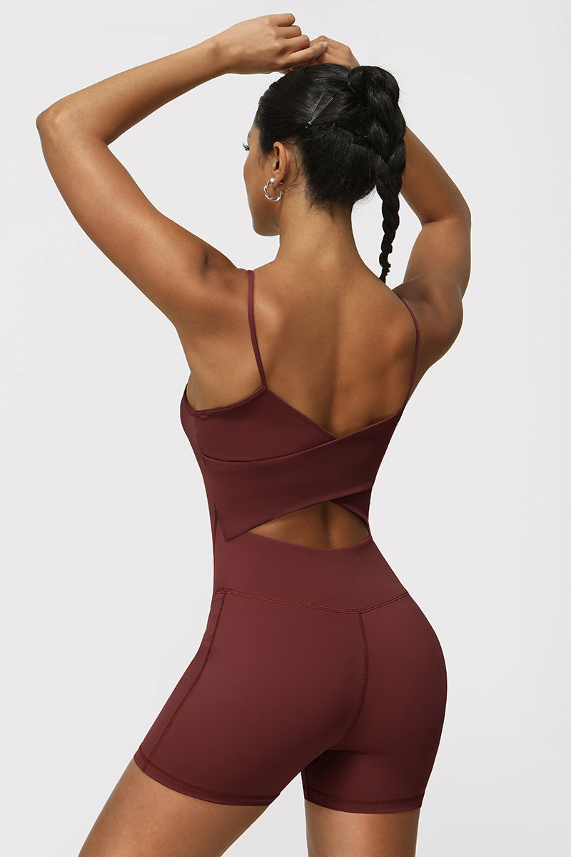 Women Strap Criss Cross Back Sport Jumpsuit
