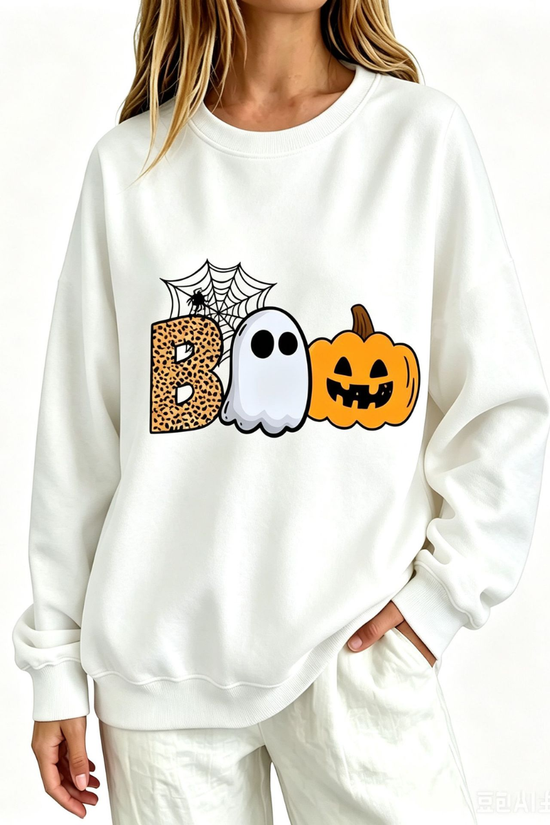 Women's Fall BOO Letter Print Graphic Halloween Sweatshirt