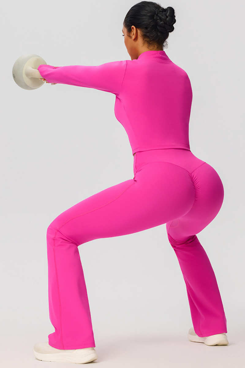 Women's Activewear Set:Stand Collar Jacket + Flare Pants