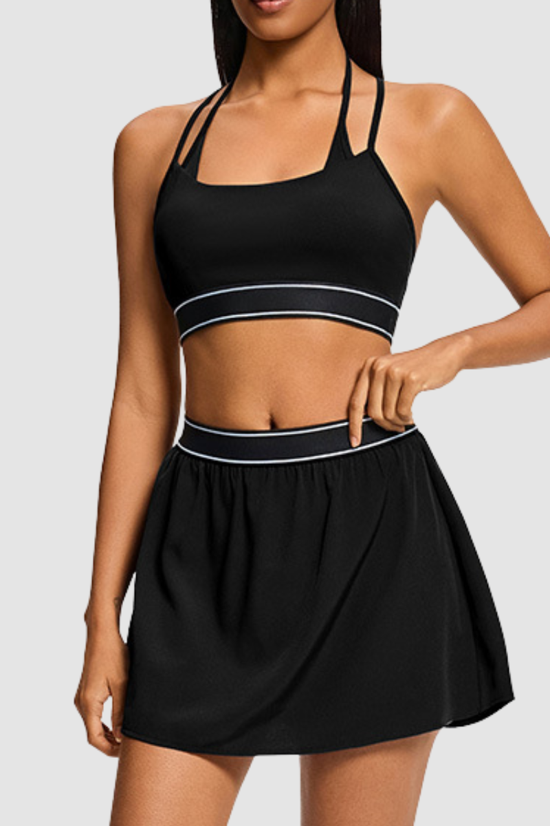 Women's Athletic Tennis Sets:Bra And Built-in Liner Skirt