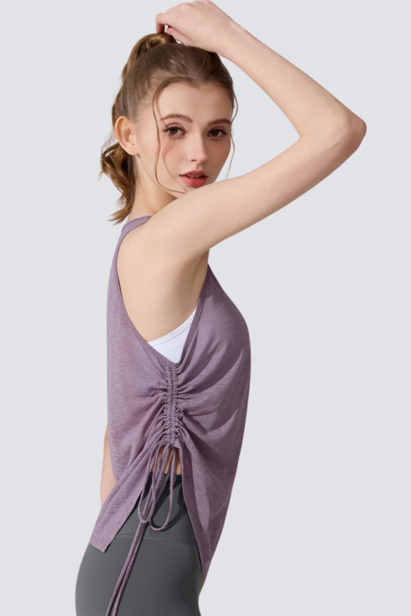 Women's  Summer Side Drawstring Sheer Breathable Tank Top