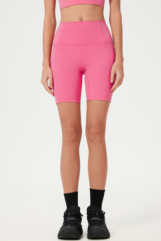 Women High-Waist Tummy Control Hip Lift Side Pocket Naked-Feel Yoga Shorts