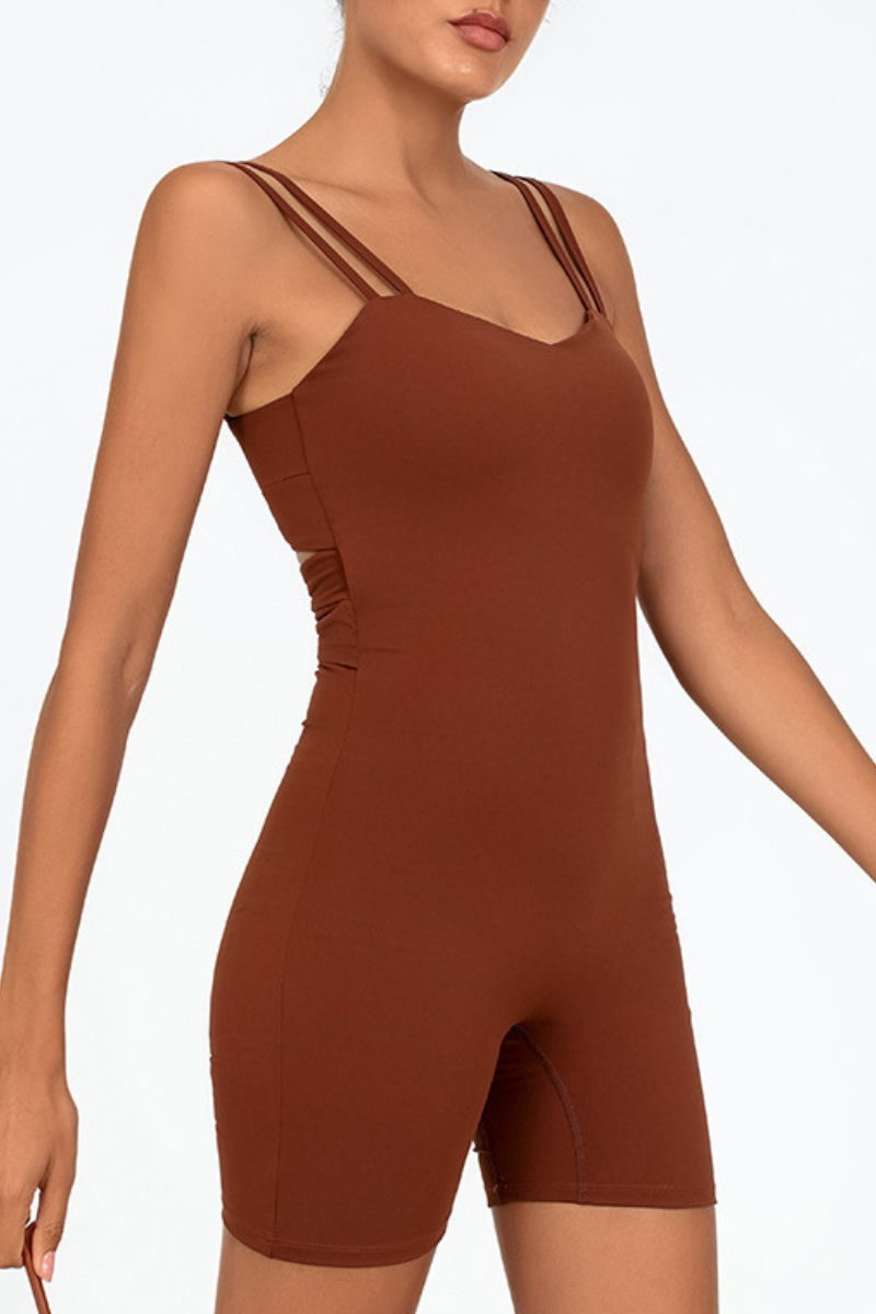Women's Double Thin Strap Twist Cutout Back Workout Jumpsuit