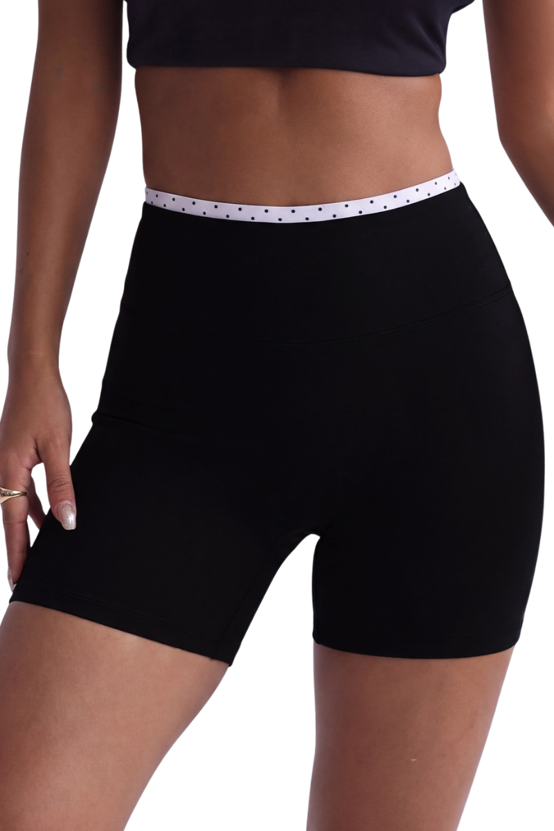 Women's High-Waist Polka-Dot Waistband Biker Yoga Shorts