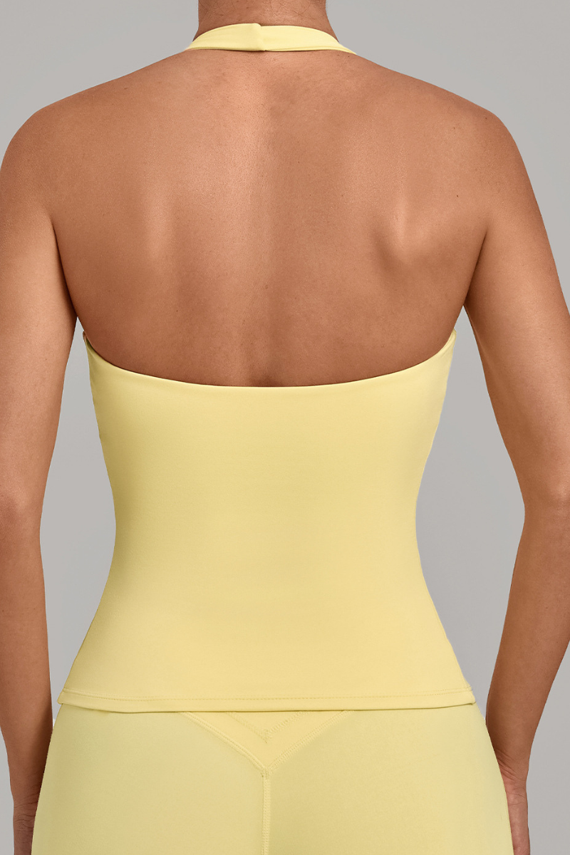 Women's Deep U Halter Slim Cropped Open Back Yoga Tank Top
