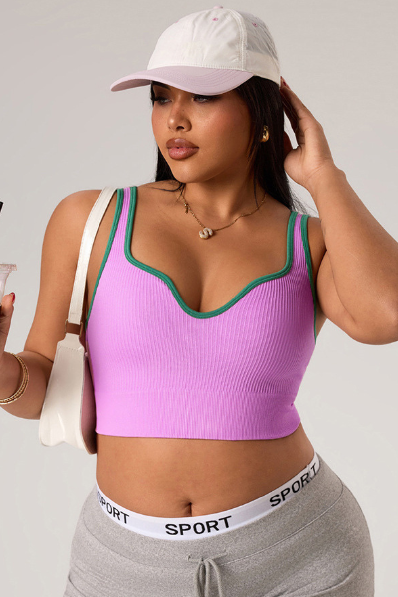 Plus Size Women's Color-Block Ribbed V-Neck Sports Bra
