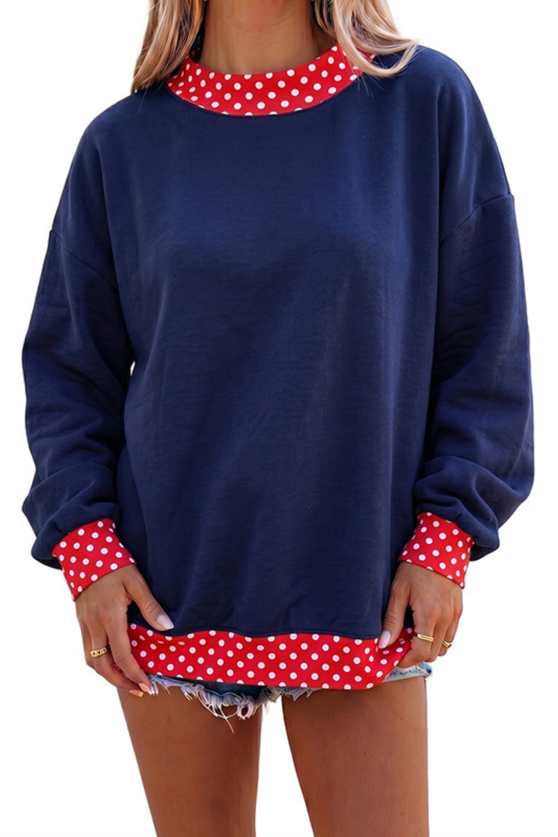 Women's Fall Polka Dot Color Block Mockneck Sweatshirt