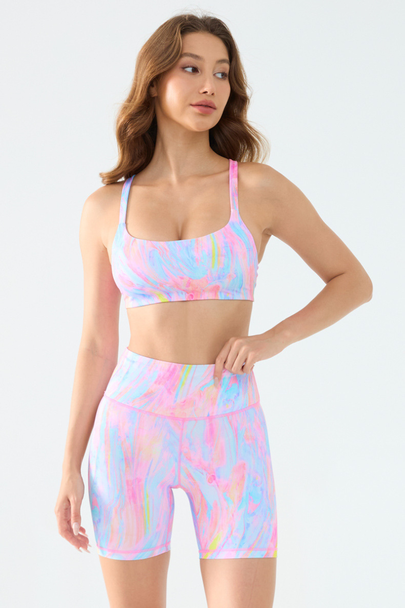 Women's Colorful Print Sports Bra And Biker Shorts Sets