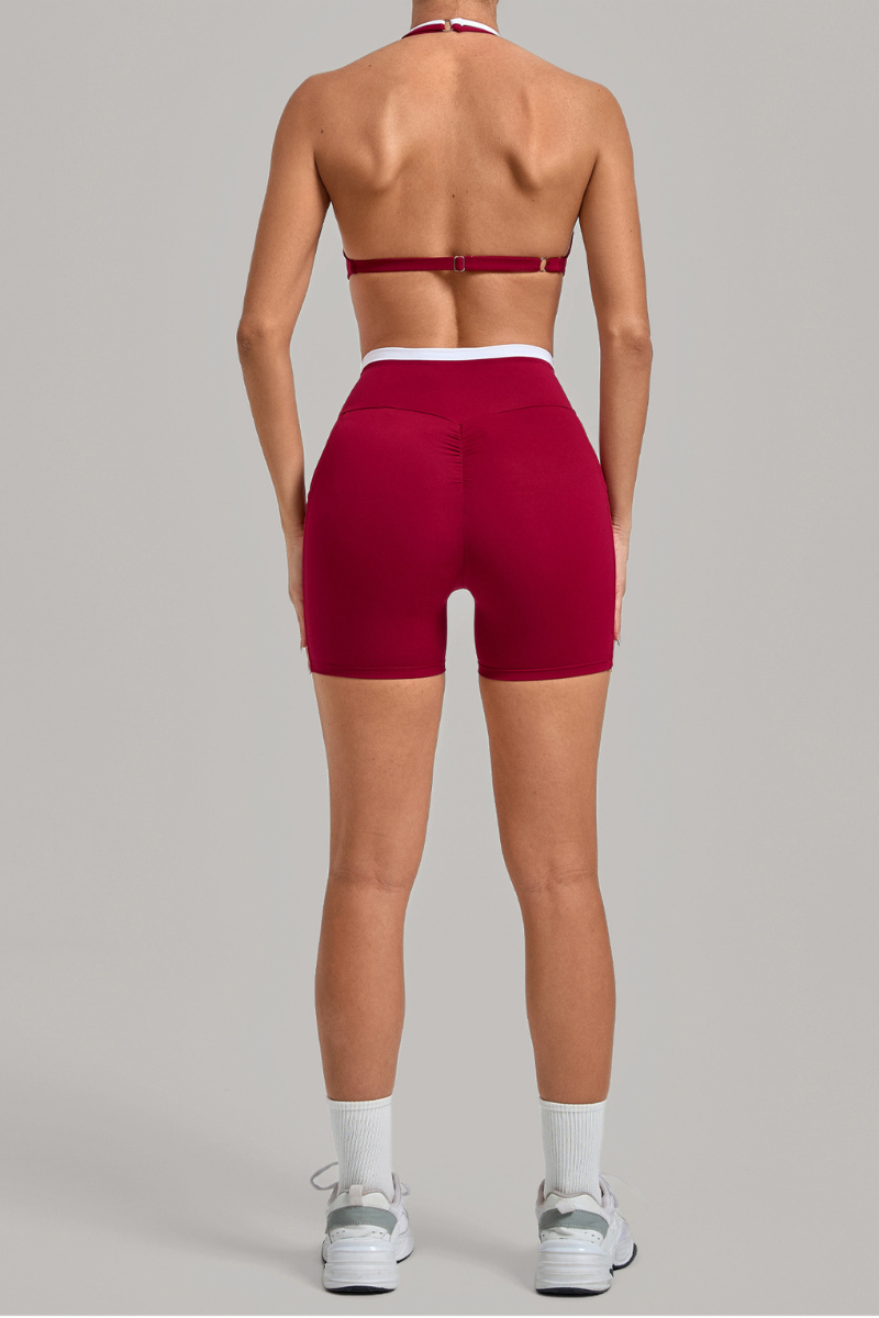 Women's Color Block Set:Halter Bra & V Waist Pocket Shorts
