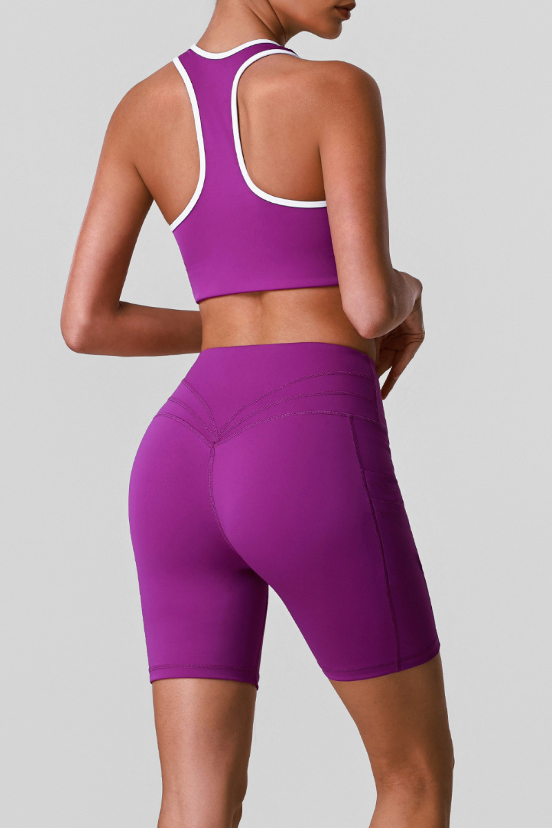 Women Colorblock Square Neck Side Pocket Sports 2-Piece Sets