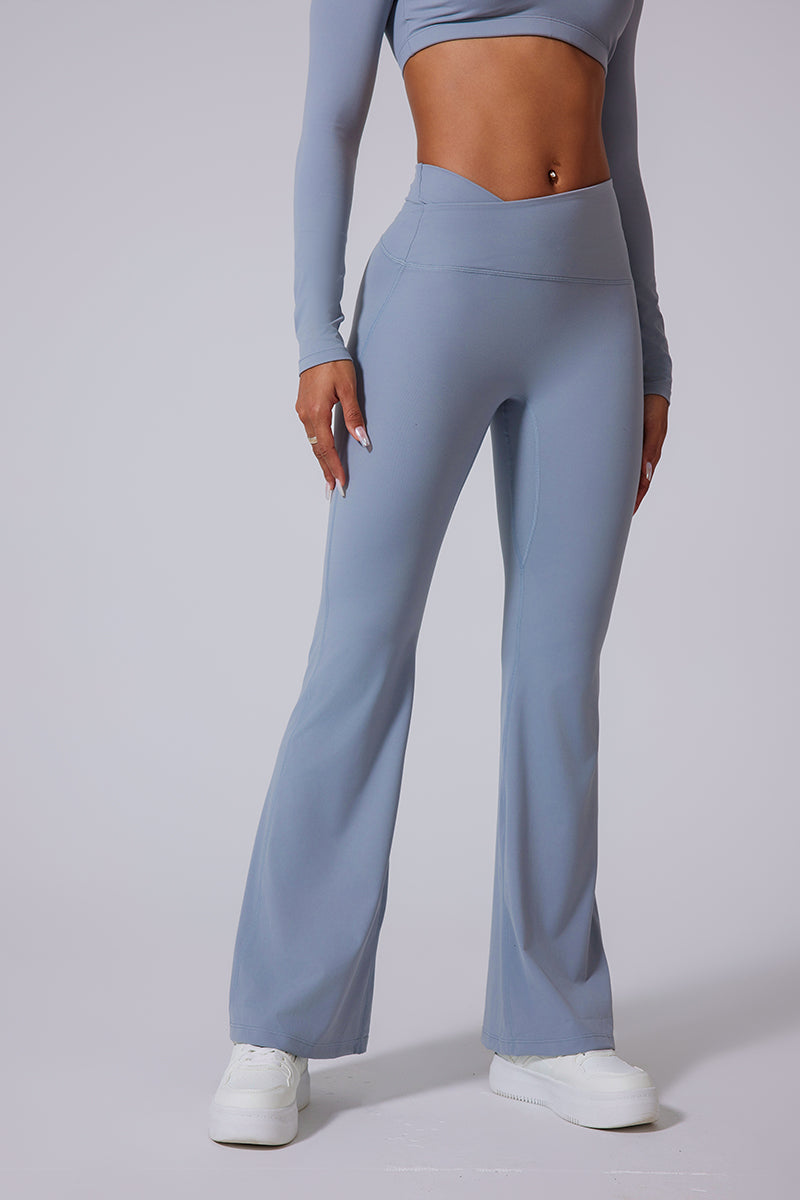 Women'S Crossover High-Waisted Brushed Plastic Yoga Bell Bottoms
