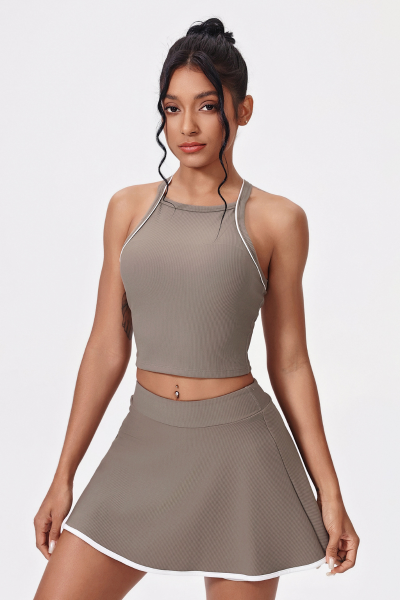 Women's Athletic Tennis Sets:Cropped Tank Top And Skirt
