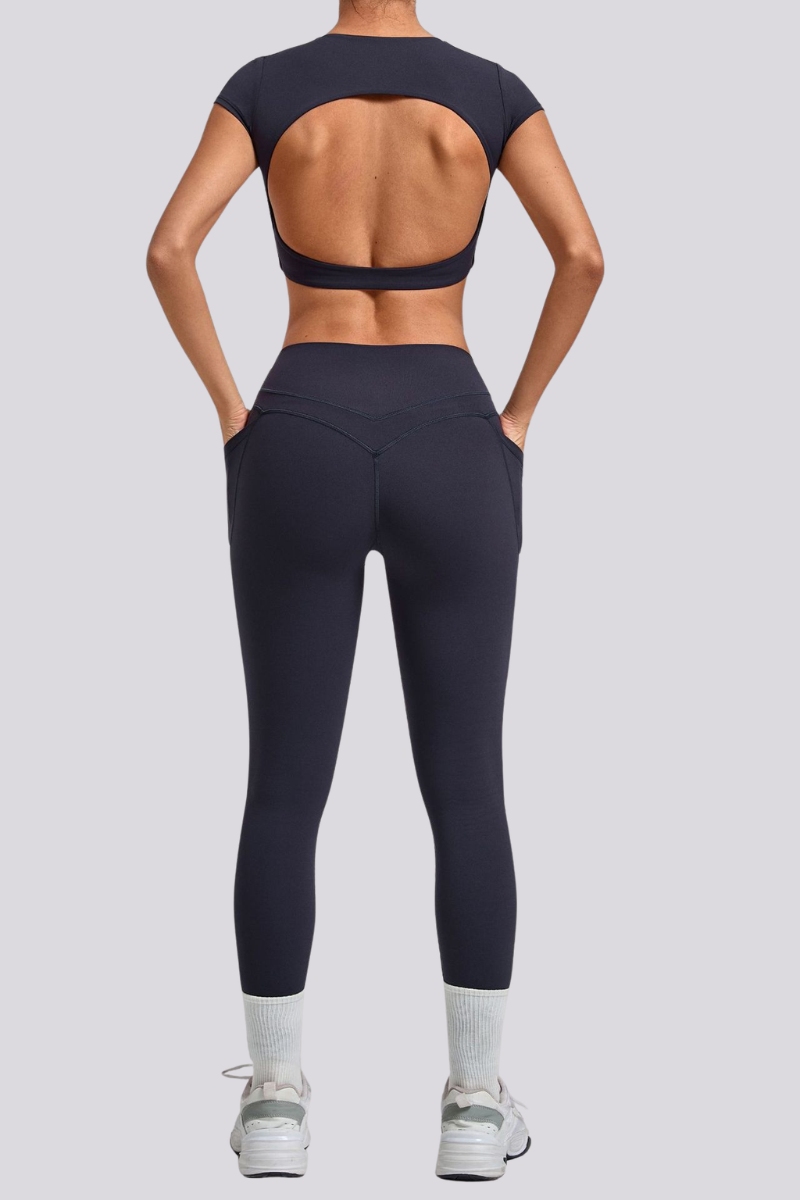Women's Cut Out Cropped T-shirt And Leggings Yoga Sets