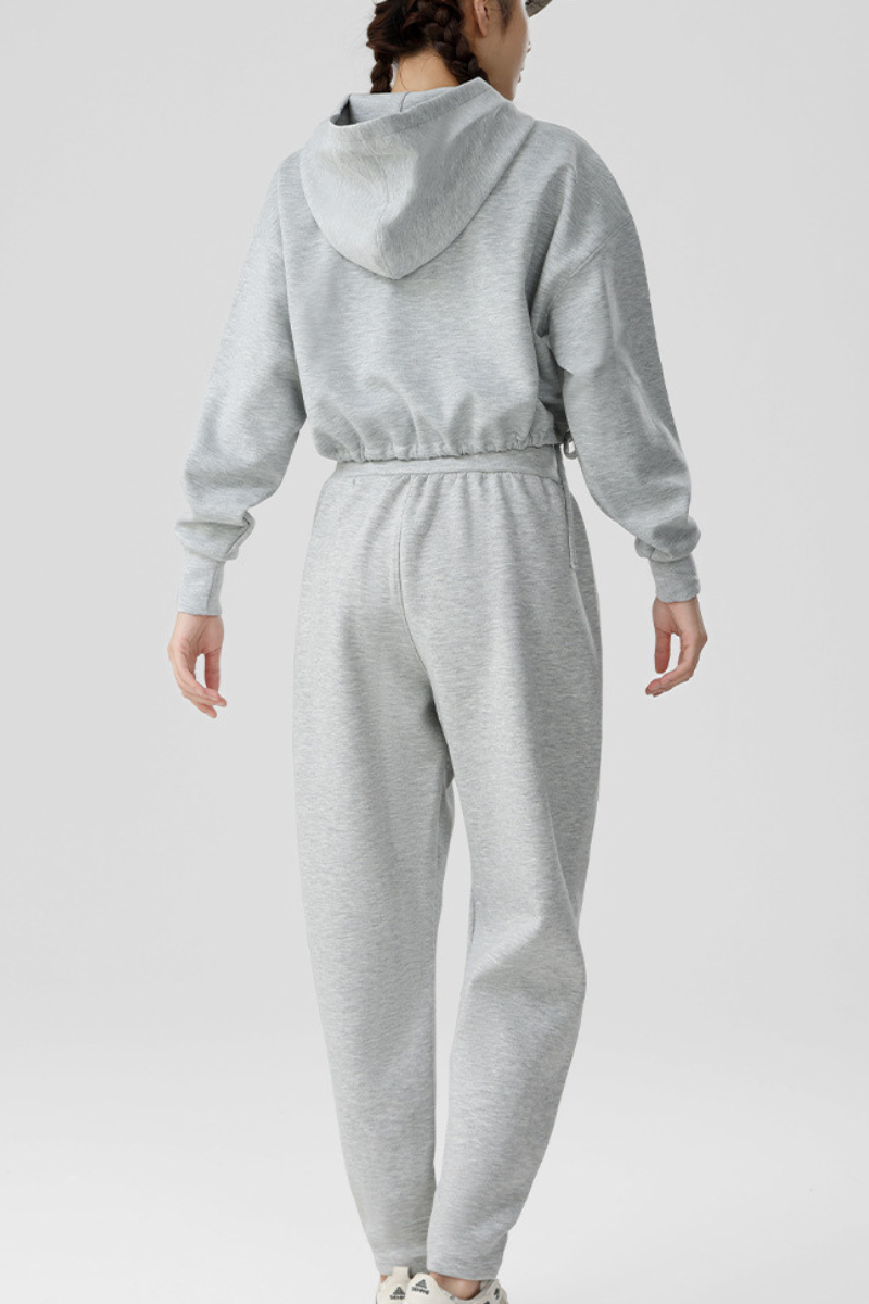 Women Cropped Hooded Top and High Waist Pants 2 Piece Set