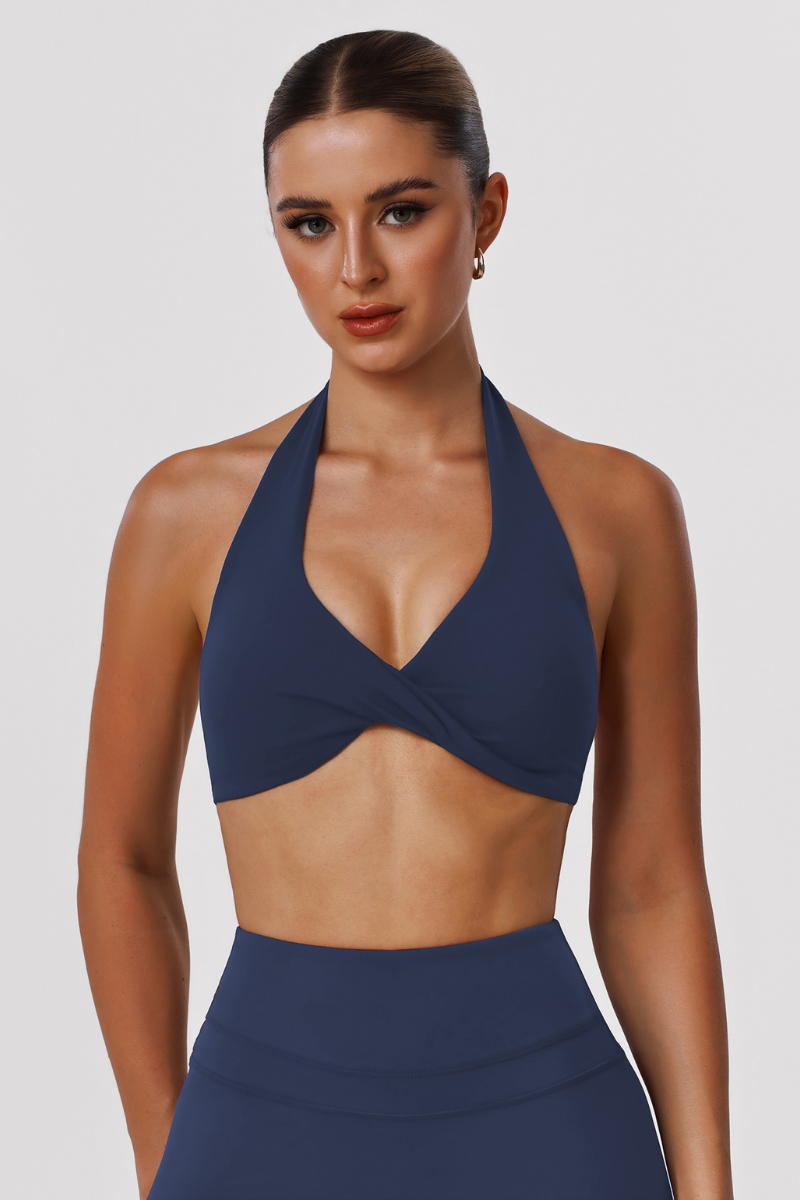 Women's Halter Wire-Free Built-in Pads Yoga Bra - Solid