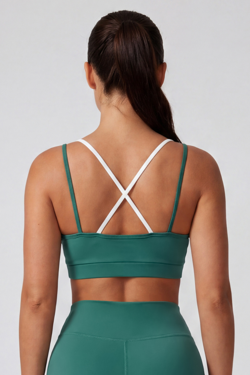 Women's Color Block Crisscross Back Thin Strap Sports Bra