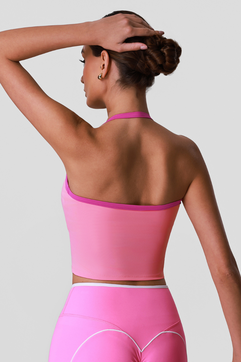Women's Athletic Color-Block Halter Neck Crpped Tank Top