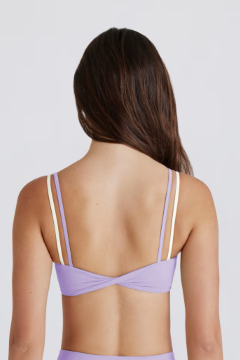 Women's Color-Block Double Thin Strap Twist Back Yoga Bra