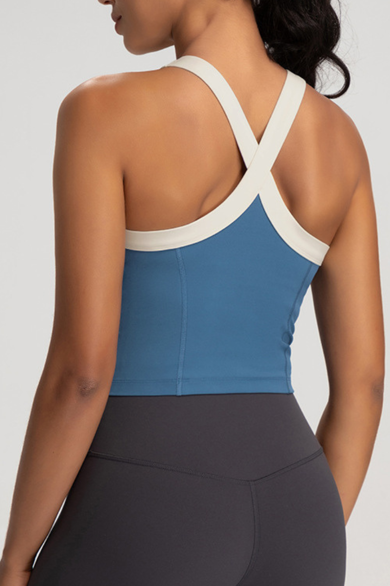 Women's Color Block Cross Back Padded Sports Tank Top