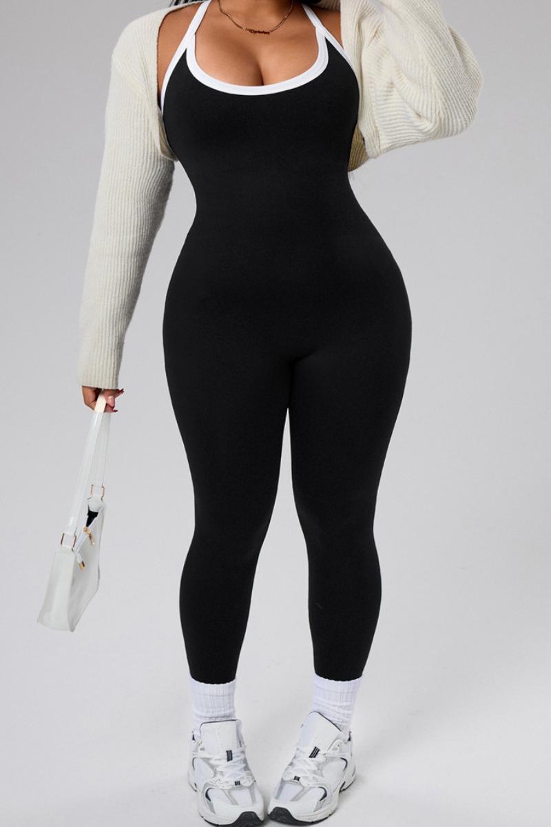 Plus Size Women's Athletic Color-Block Cross-Back Jumpsuit