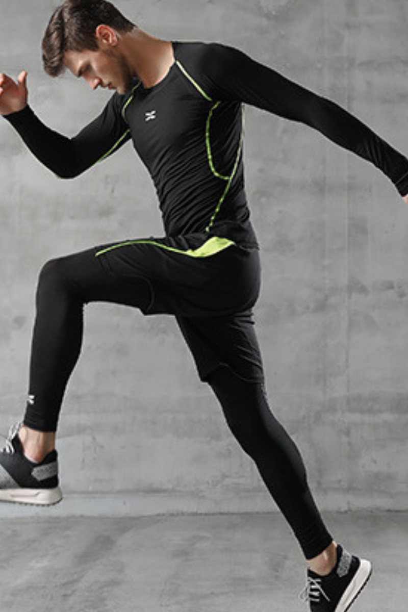 Men's 3-Piece Sports Sets:T-shirts & Leggings & Shorts
