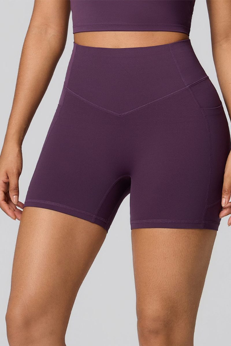 Women's High Waist Side Pocket Sculpting  Fit Yoga Shorts