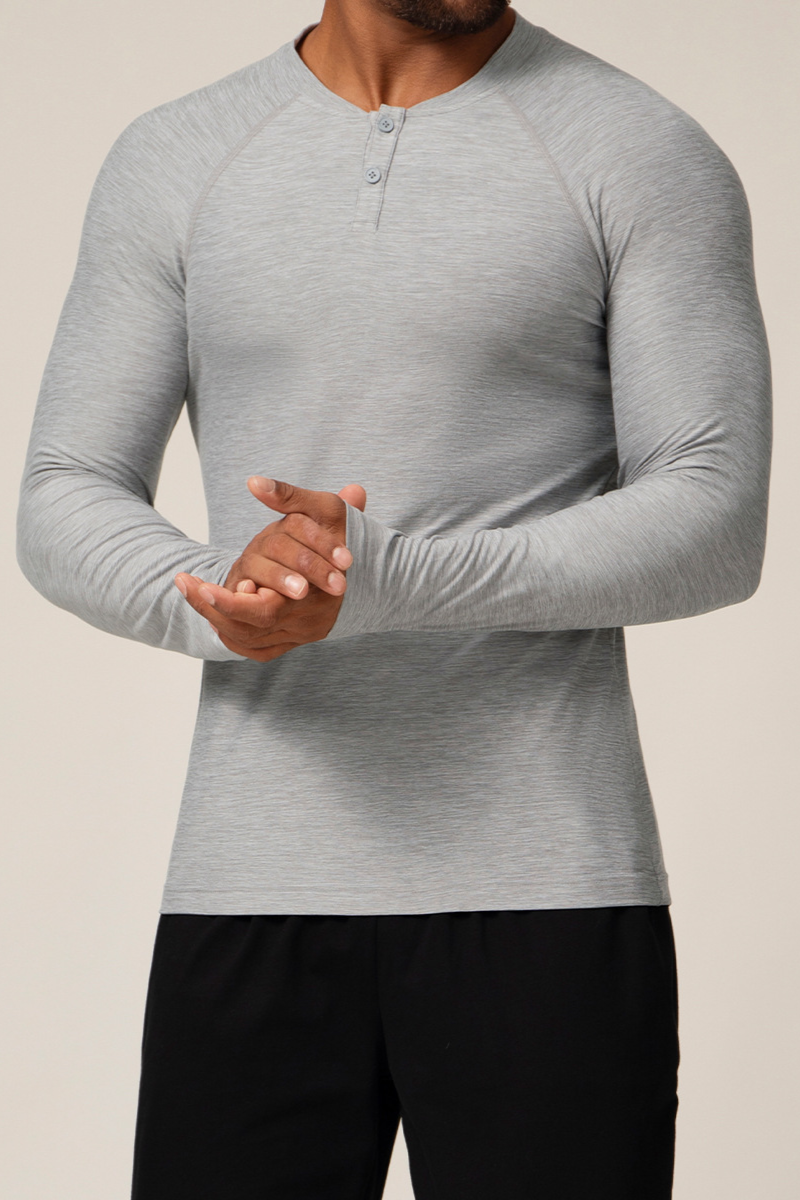 Men's Summer Round-Neck Button-up Long-Sleeve T-shirt