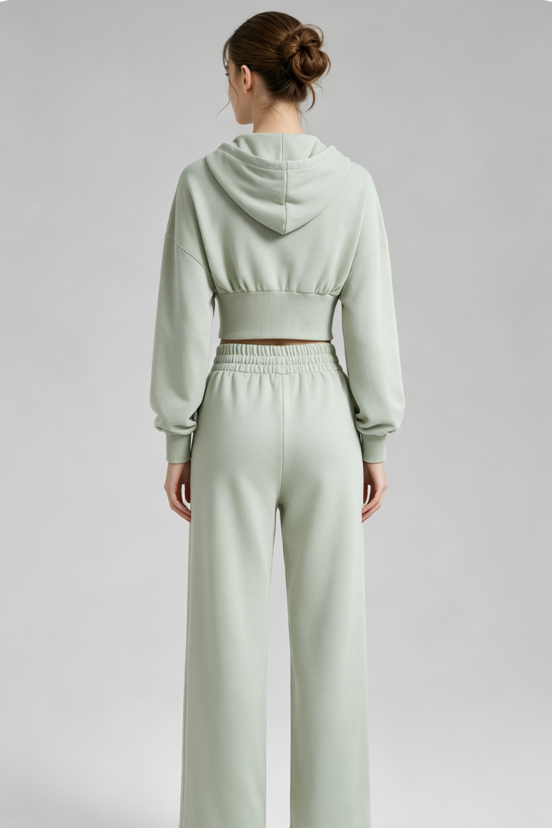 Women's Fall Set:Cropped Jacket and Drawstring Hem Pants