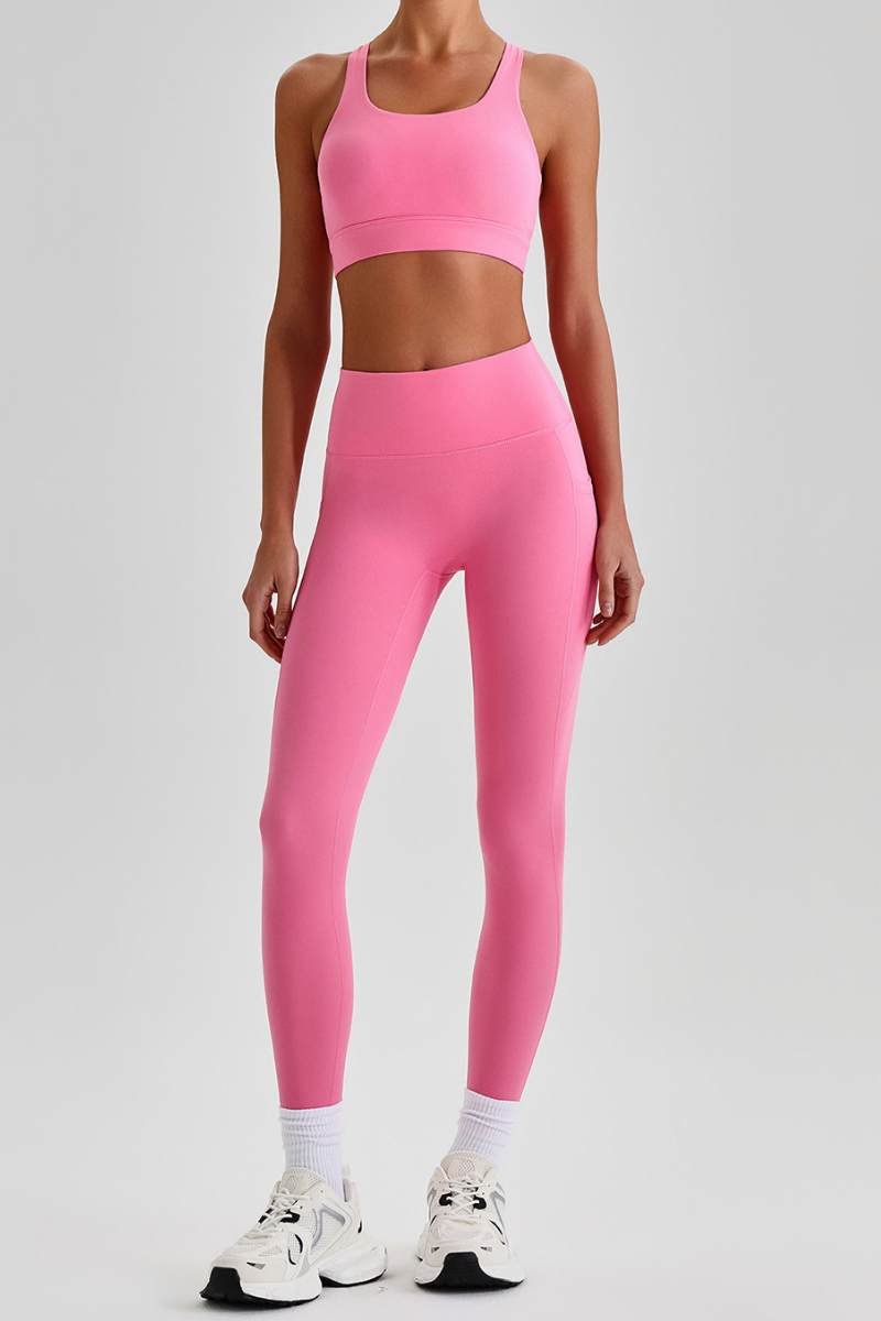 Women's Cross Back Bra & Side Pocket Yoga Leggings Set