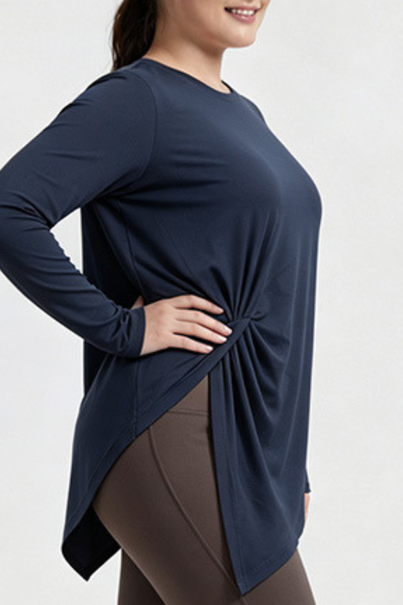 Plus Size Women's Fall Side Twist Asymmetrical Quick Dry Top