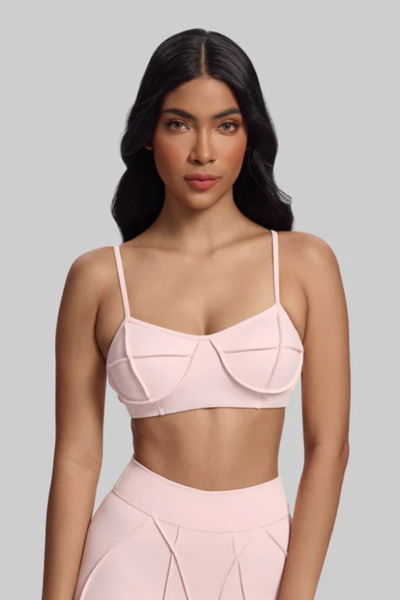 Women's Adjustable Strap Padded Seam Detail Sports Yoga Bra