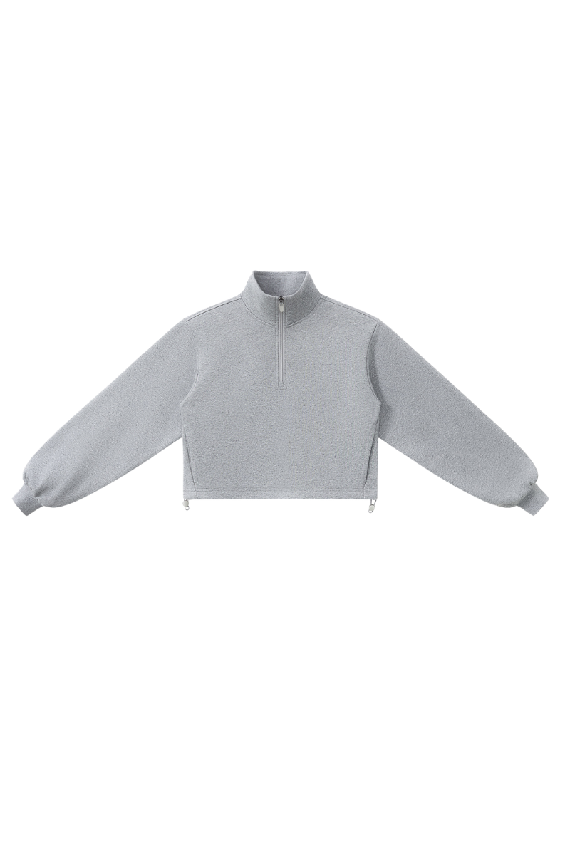 Women's Half Zip Stand Collar Cropped Drawstring Sweatshirt