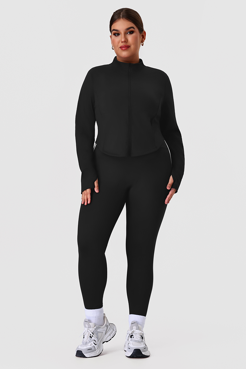Plus Size Women's Yoga Two-Piece Set: Jacket & Side Color-Block Leggings