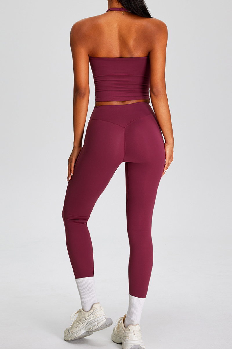 Women's Athletic Sets:Halter V-neck Tank Top And Leggings