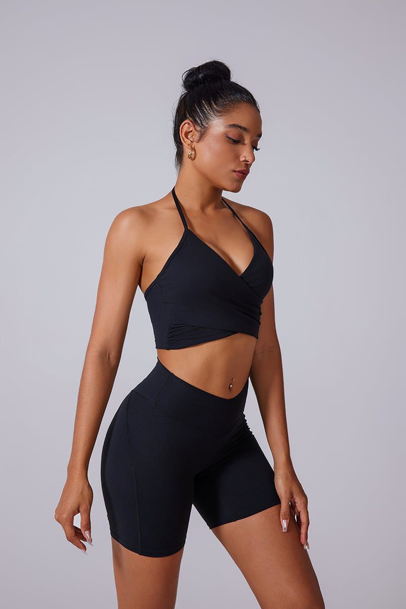 Women'S Halterneck Cross-Tiered Thin Strap Brushed Quick-Drying Bra