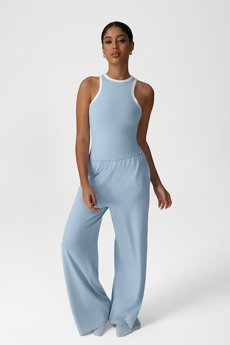 Women Loose-Fit Straight-Leg Yoga Set: Tank Top + Wide-Leg Pants