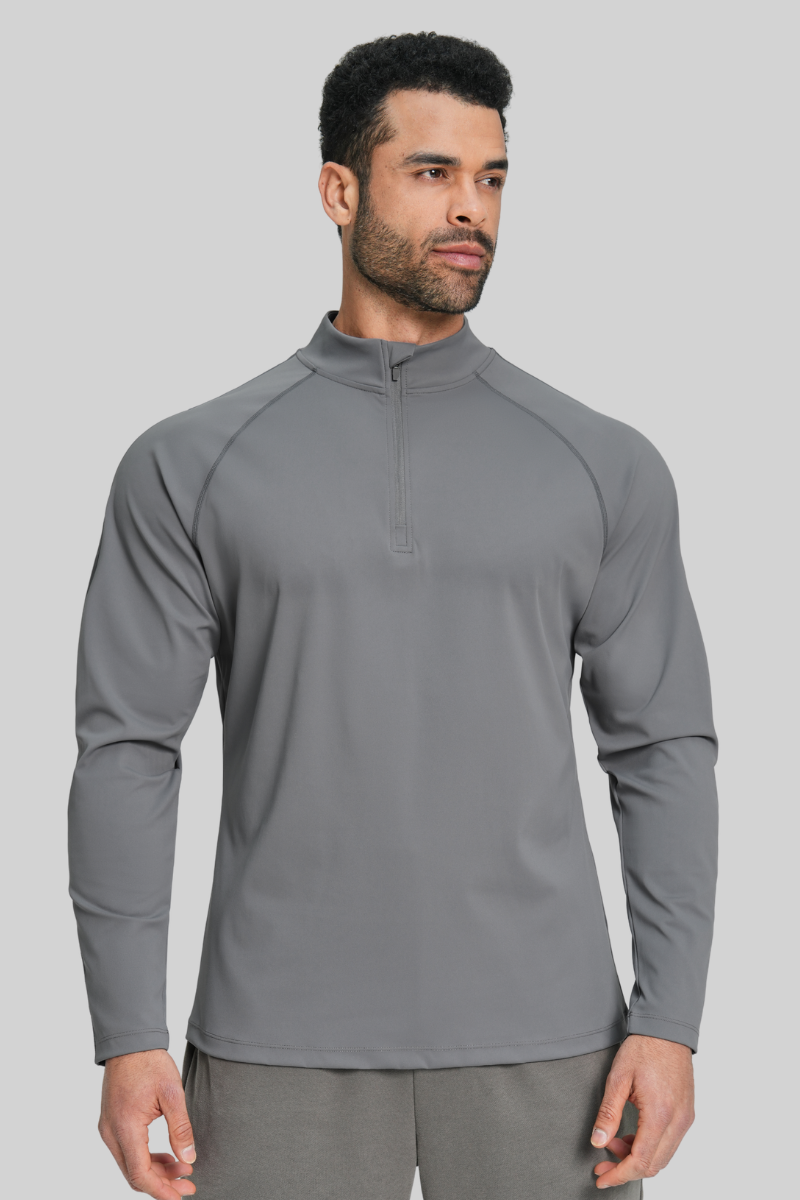 Men's Brushed Collar Semi-Zip Casual Sports Long Sleeve T-shirt