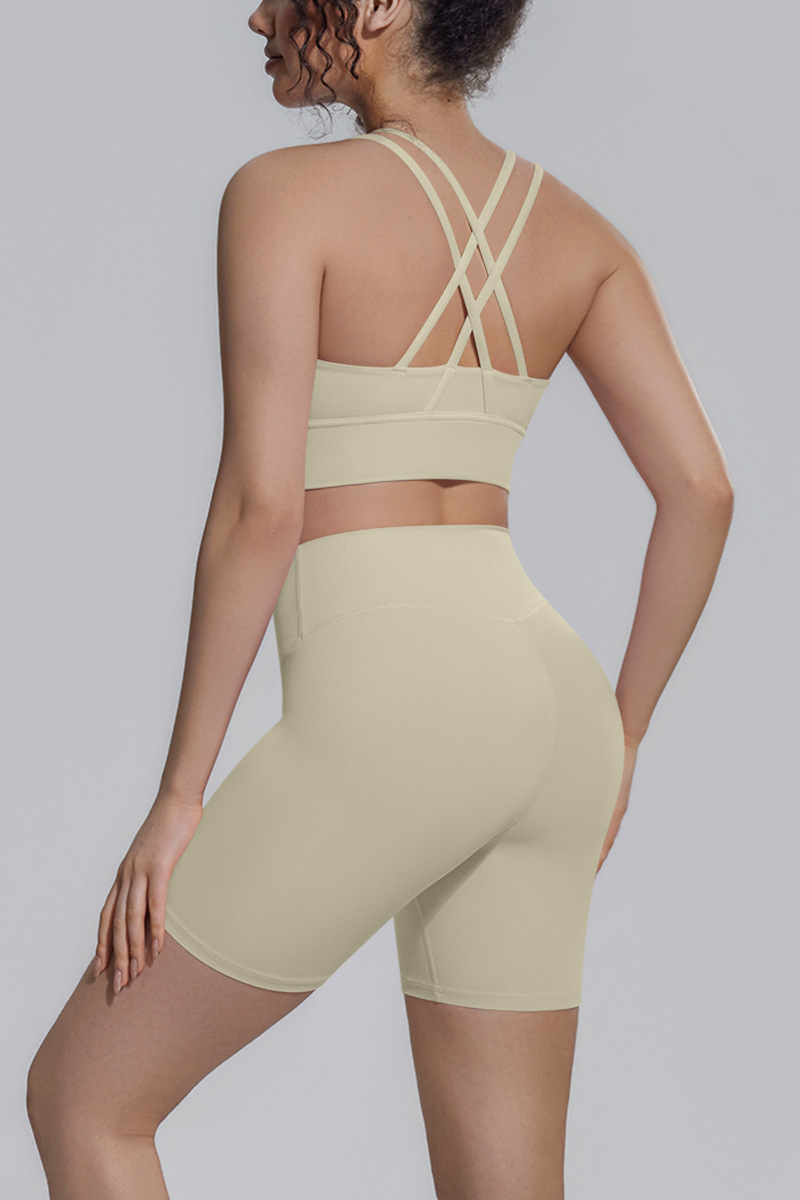 Women's Athletic Yoga Sets:Cross-Back Bra And Shorts