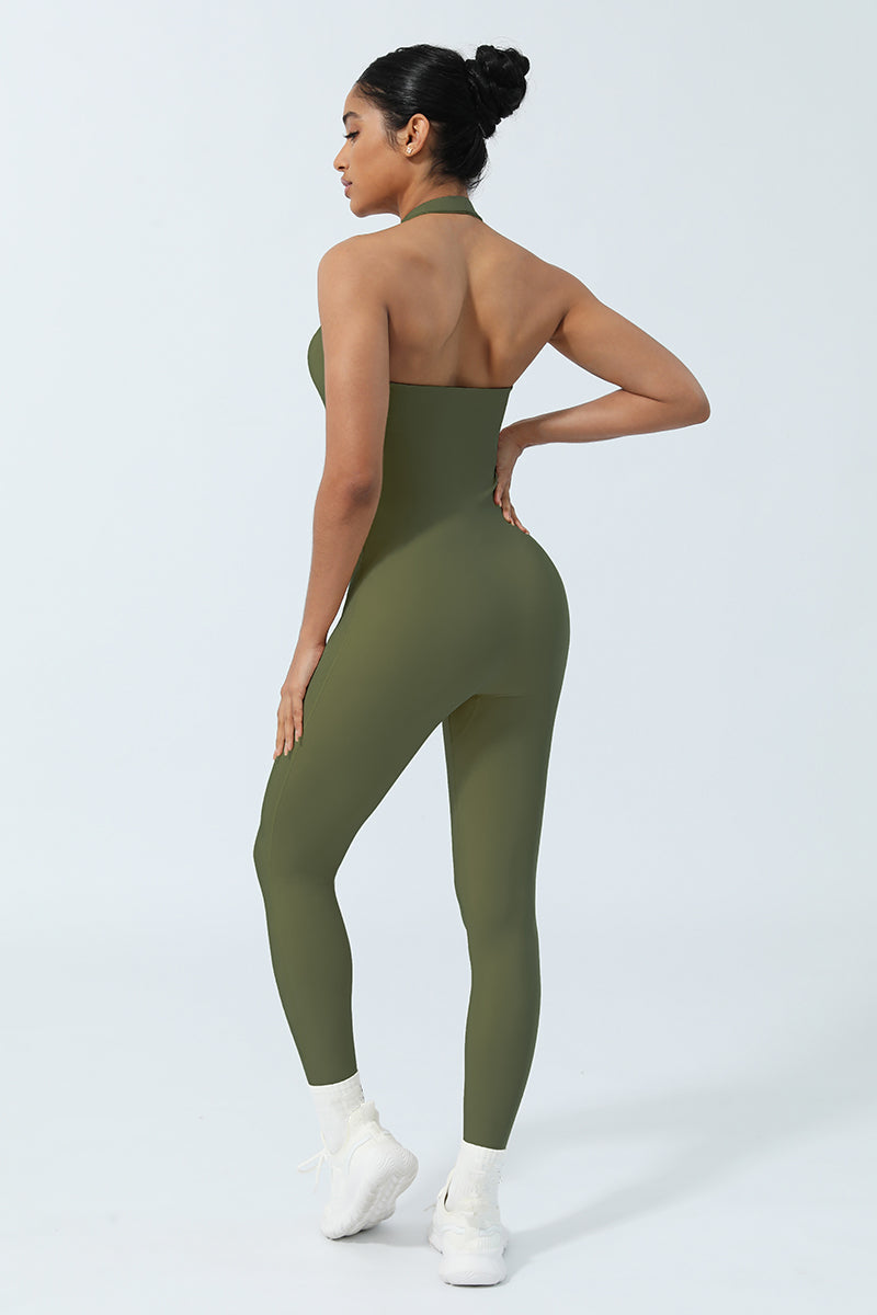 Women Halter Neck Backless Sport Jumpsuit
