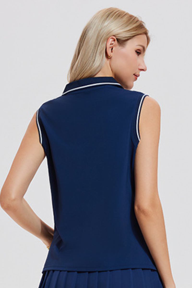 Women's Color Block Sleeveless Polo Athletic Tennis Tank Top